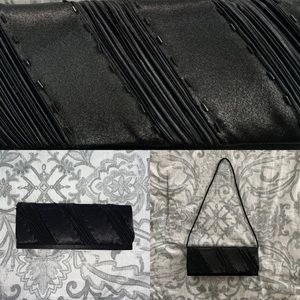 Black Silk Beaded Clutch w/ tuckable strap